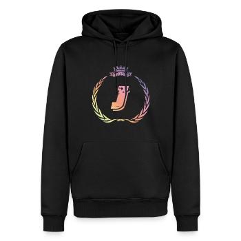 J Lettre couronne - Sweat à capuche Premium bio Homme - noir - Devant - Nico (187cm)