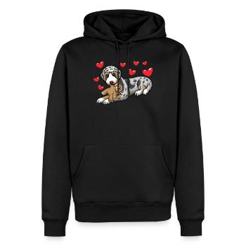 Chien Aussiedoodle avec peluche - Sweat à capuche Premium bio Homme - noir - Devant - Nico (187cm)