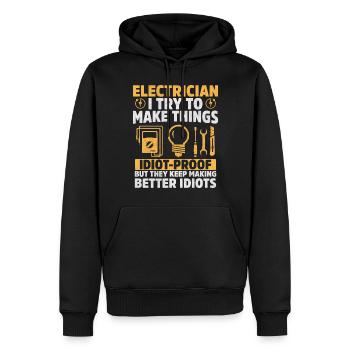 Drôle d’électricien J’essaie de faire des choses pour Electri - Sweat à capuche Premium bio Homme - noir - Devant - Nico (187cm)