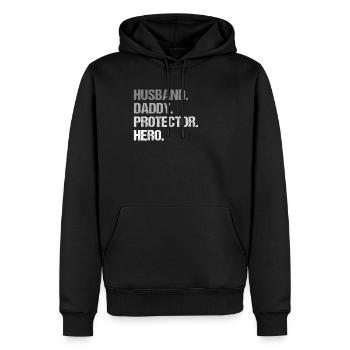 Husband Daddy Protector Hero - Männer Premium Bio Hoodie - Schwarz - Vorne - Nico (187cm)
