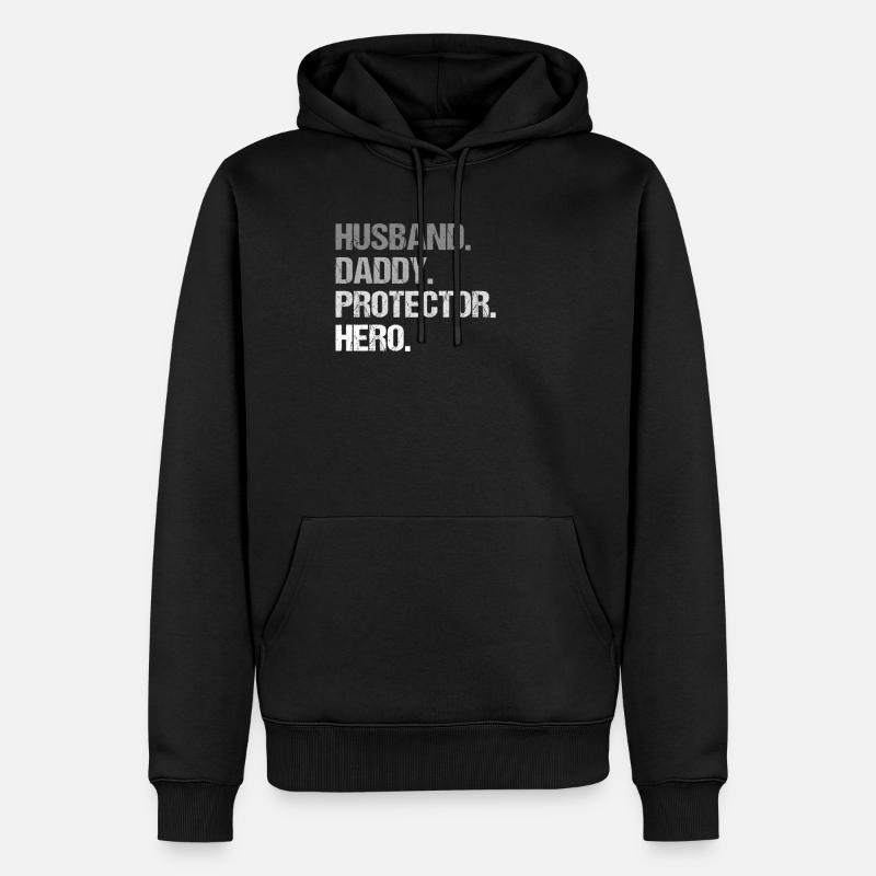 Husband Daddy Protector Hero - Männer Premium Bio Hoodie - Schwarz