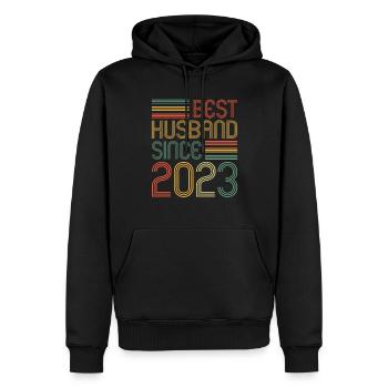 Meilleur mari depuis 2023 1er anniversaire de mariage - Sweat à capuche Premium bio Homme - noir - Devant - Nico (187cm)