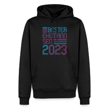 Meilleur mari depuis 2023 1er anniversaire de mariage - Sweat à capuche Premium bio Homme - noir - Devant - Nico (187cm)