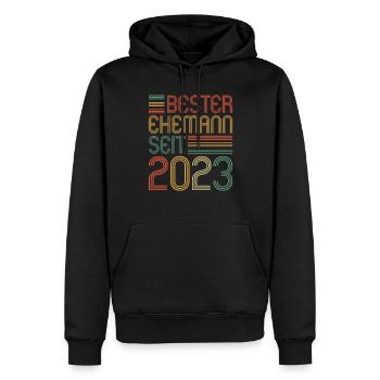 Meilleur mari depuis 2023 1er anniversaire de mariage - Sweat à capuche Premium bio Homme - noir - Devant - Nico (187cm)