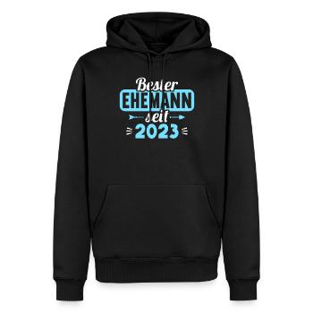 Meilleur mari depuis 2023 1er anniversaire de mariage - Sweat à capuche Premium bio Homme - noir - Devant - Nico (187cm)