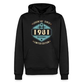 Légendaire depuis janvier 1981 Edition Limitée - Sweat à capuche Premium bio Homme - noir - Devant - Nico (187cm)