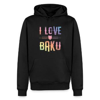 I Love Baku - Männer Premium Bio Hoodie - Schwarz - Vorne - Nico (187cm)
