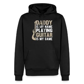 Papa est mon nom Jouer de la guitare est mon jeu - Guita - Sweat à capuche Premium bio Homme - noir - Devant - Nico (187cm)