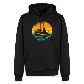 La Pêche C'est la Vie, idee cadeau papa pêcheur - Sweat à capuche Premium bio Homme - noir - Devant - Nico (187cm)