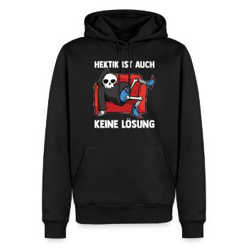 Hektik Ist Auch Keine Lösung - Männer Premium Bio Hoodie - Schwarz - Vorne - Nico (187cm)