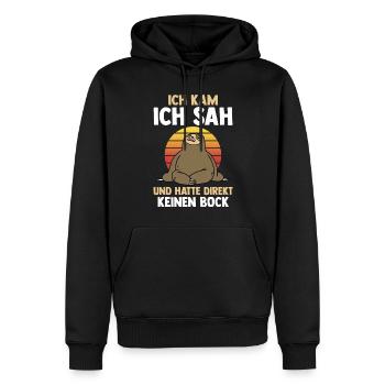 Ich Kam Ich Sah Und Hatte Direkt Keinen Bock Fault - Männer Premium Bio Hoodie - Schwarz - Vorne - Nico (187cm)