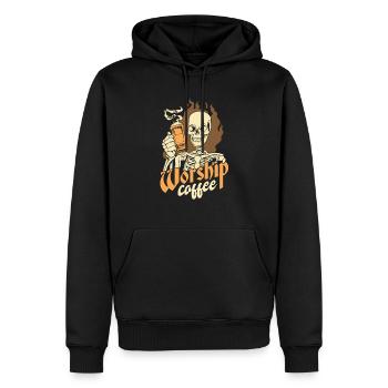 Kaffee - skeleton Worship Kaffee - Männer Premium Bio Hoodie - Schwarz - Vorne - Nico (187cm)