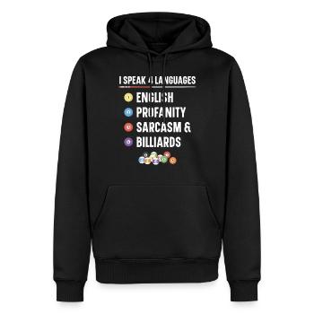 Billards Joueur de billard Balle Je parle - Sweat à capuche Premium bio Homme - noir - Devant - Nico (187cm)