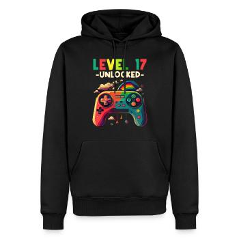 Niveau 17 ans Gaming 17 17 Anniversaire - Sweat à capuche Premium bio Homme - noir - Devant - Nico (187cm)