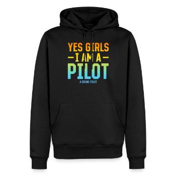 Oui les filles Je suis un pilote Un pilote de drone - Sweat à capuche Premium bio Homme - noir - Devant - Nico (187cm)