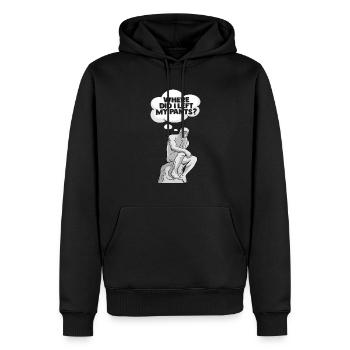 Denker Statue Hose Design für einen Philosophen - Männer Premium Bio Hoodie - Schwarz - Vorne - Nico (187cm)