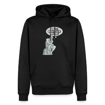 Denker Statue Pizza Design für einen Philosophen - Männer Premium Bio Hoodie - Schwarz - Vorne - Nico (187cm)