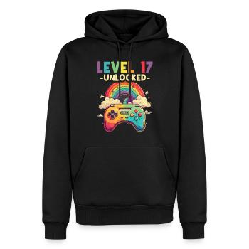 Niveau 17 ans Gaming 17 17 Anniversaire - Sweat à capuche Premium bio Homme - noir - Devant - Nico (187cm)