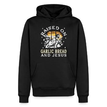 Funny Garlic Bread Jesus - Garlic Bread - Men’s Premium Organic Hoodie - black - Front - Nico (187cm)