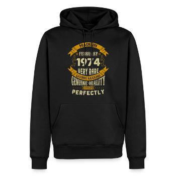 Februar 1974 Vintage Jahrgang Geburtstag - Männer Premium Bio Hoodie - Schwarz - Vorne - Nico (187cm)