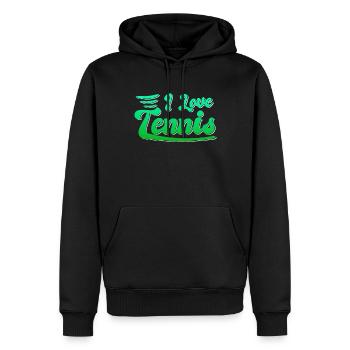 J’adore le tennis - Sweat à capuche Premium bio Homme - noir - Devant - Nico (187cm)