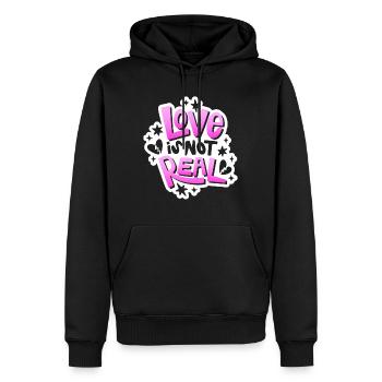Saint-Valentin - L’amour n’est pas réel - Anti Valentine - Sweat à capuche Premium bio Homme - noir - Devant - Nico (187cm)