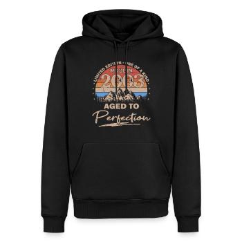 20e anniversaire Né en 2003 Fabriqué en 2003 - Sweat à capuche Premium bio Homme - noir - Devant - Nico (187cm)