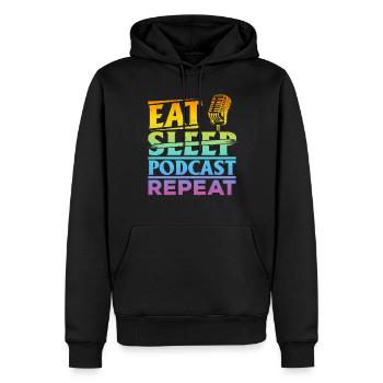 Eat Sleep Podcast Repeat - Podcast Host Podcasting - Männer Premium Bio Hoodie - Schwarz - Vorne - Nico (187cm)