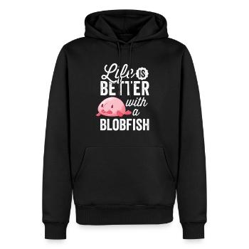 Tout va mieux avec le poisson blob drôle de poisson blob - Sweat à capuche Premium bio Homme - noir - Devant - Nico (187cm)