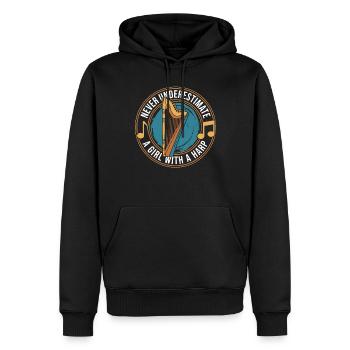 Never Underestimate a Girl with a Harp Harfe - Men’s Premium Organic Hoodie - black - Front - Nico (187cm)