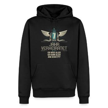 7 Jahr verheiratet weiß alles 7.Hochzeitstag - Männer Premium Bio Hoodie - Schwarz - Vorne - Nico (187cm)