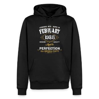 Les légendes sont nées en février 1985 - Sweat à capuche Premium bio Homme - noir - Devant - Nico (187cm)