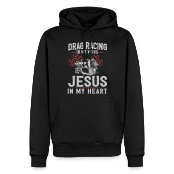 Course de dragsters Course de voitures Course de dragsters - Sweat à capuche Premium bio Homme - noir - Devant - Nico (187cm)