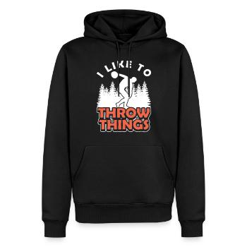 Diskus I Like To Throw Things Diskuswerfer - Männer Premium Bio Hoodie - Schwarz - Vorne - Nico (187cm)
