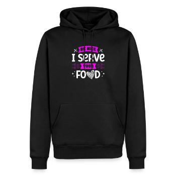 Soyez gentil, je sers votre déjeuner - Sweat à capuche Premium bio Homme - noir - Devant - Nico (187cm)