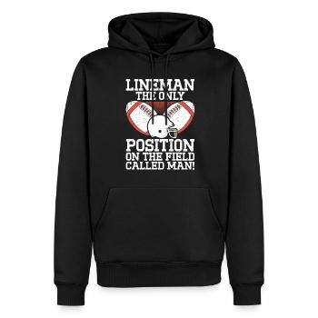 Lineman Joueur de football Offensive Défense - Sweat à capuche Premium bio Homme - noir - Devant - Nico (187cm)