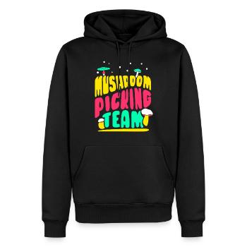 Équipe de cueilleurs de champignons Cueilleurs de champignons Cueilleurs de champignons Cueilleurs de champignons - Sweat à capuche Premium bio Homme - noir - Devant - Nico (187cm)