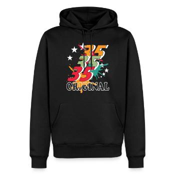 35 Jahre alt, Geburtsspruch - Männer Premium Bio Hoodie - Schwarz - Vorne - Nico (187cm)