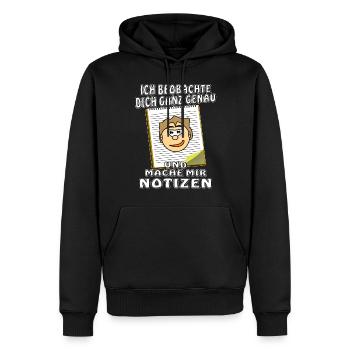GESICHT NOTIZBLOCK ICH BEOBACHTE DICH GANZ GEN - Männer Premium Bio Hoodie - Schwarz - Vorne - Nico (187cm)