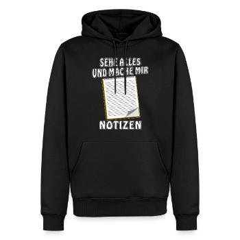 NOTIZBLOCK SEHE ALLES MACHE MIR NOTIZEN - Männer Premium Bio Hoodie - Schwarz - Vorne - Nico (187cm)