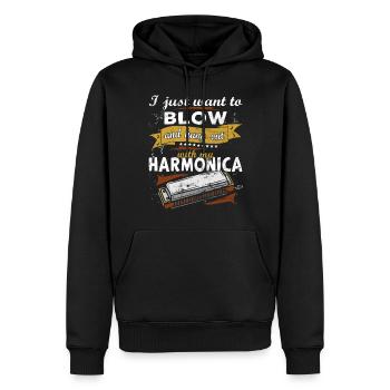 Drôle d’instrument d’harmonica vintage - Sweat à capuche Premium bio Homme - noir - Devant - Nico (187cm)