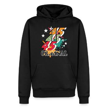 45 Jahre alt, Geburtsspruch - Männer Premium Bio Hoodie - Schwarz - Vorne - Nico (187cm)