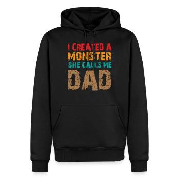 Papa plaisante sur le jeu de mots disant que j’ai créé un monstre qu’elle appelle - Sweat à capuche Premium bio Homme - noir - Devant - Nico (187cm)