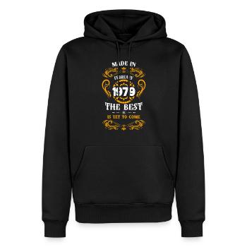 Made In February 1979 The Best - Sweat à capuche Premium bio Homme - noir - Devant - Nico (187cm)