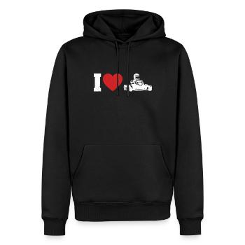 Faire du karting - Sweat à capuche Premium bio Homme - noir - Devant - Nico (187cm)
