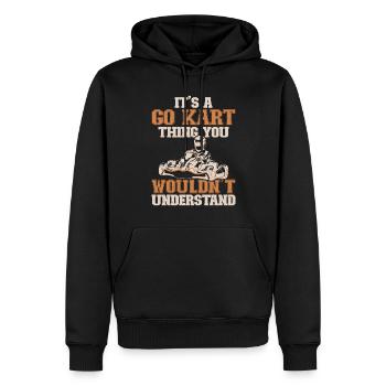 Faire du karting - Sweat à capuche Premium bio Homme - noir - Devant - Nico (187cm)