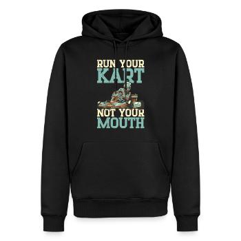 Faire du karting - Sweat à capuche Premium bio Homme - noir - Devant - Nico (187cm)