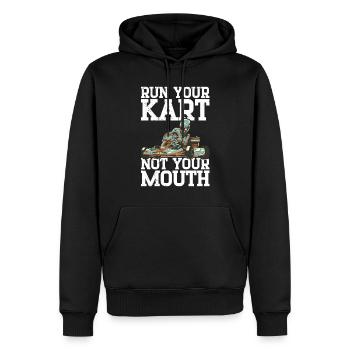 Faire du karting - Sweat à capuche Premium bio Homme - noir - Devant - Nico (187cm)