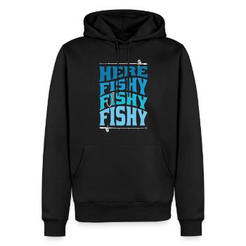 Here Fishy Fishy Design - Men’s Premium Organic Hoodie - black - Front - Nico (187cm)
