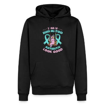 Je fais bien paraître la polyarthrite rhumatoïde - Sweat à capuche Premium bio Homme - noir - Devant - Nico (187cm)